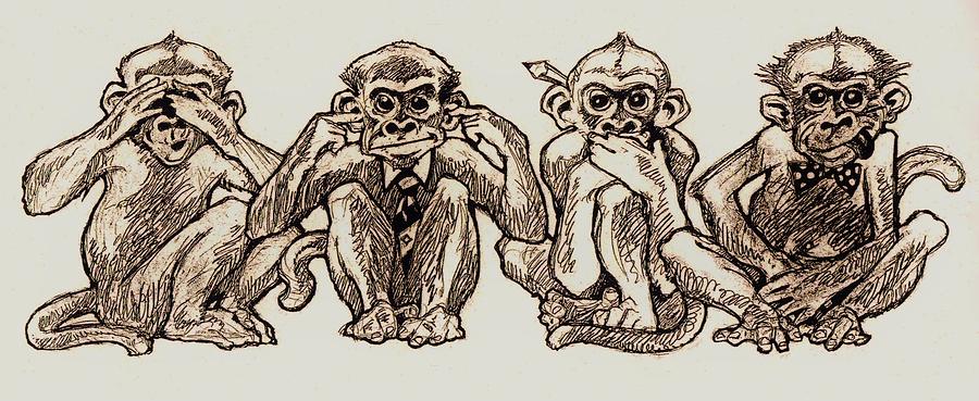 900x369 Four Monkeys Of The Apocalypse Drawing By Dale Michels