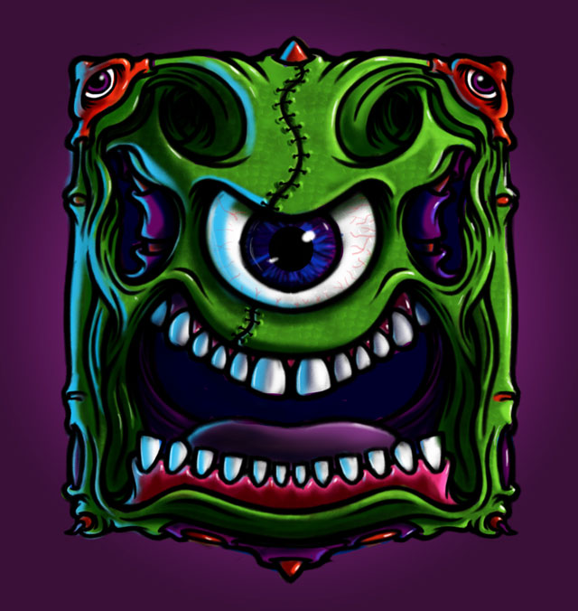 640x676 Psychedelic Monster Face Sketch Art