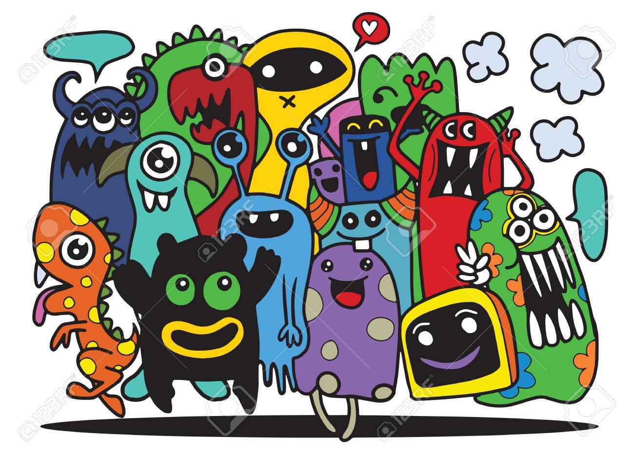 1300x935 Cute Monster Set, Hand Drawing Cute Doodle Monster Group,flat