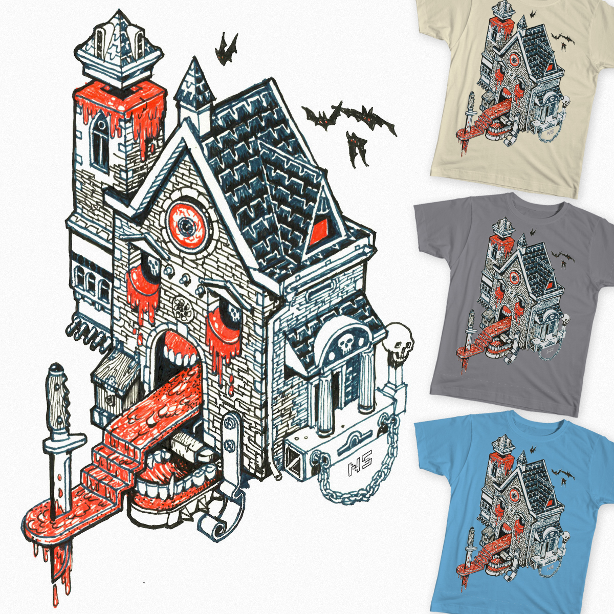 1200x1200 Score Monster House Drawing By Nigelsussman On Threadless