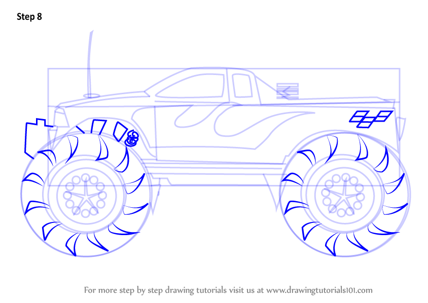 844x598 Learn How To Draw A Monster Truck (Trucks) Step By Step Drawing