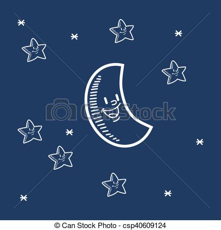 450x470 Flat Design Smiling Moon With Stars Doodle Drawing Image Vector
