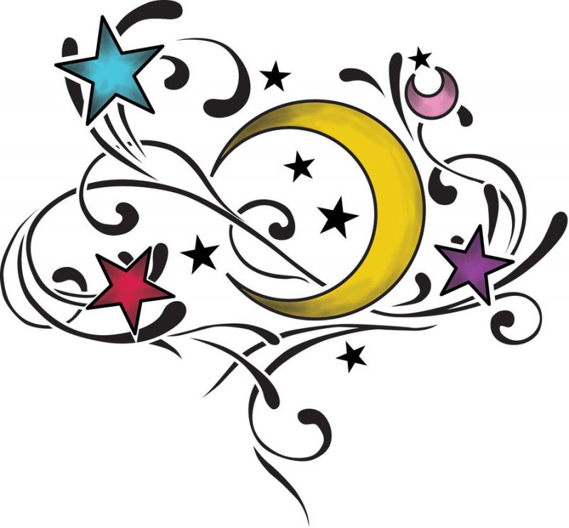 800x742 Yellow Moon And Colourful Stars