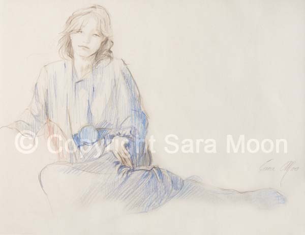 600x462 Original Sara Moon Pencil Drawing Pencil Sketch 25 For Sale