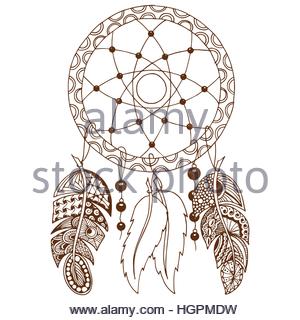 300x320 Hand Drawn Native American Indian Talisman Colored Dreamcatcher