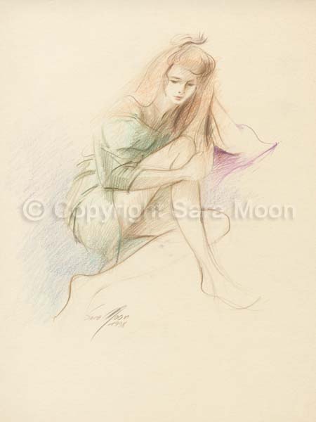 450x600 Sara Moon Pencil Drawing Pencil Sketch 17 For Sale