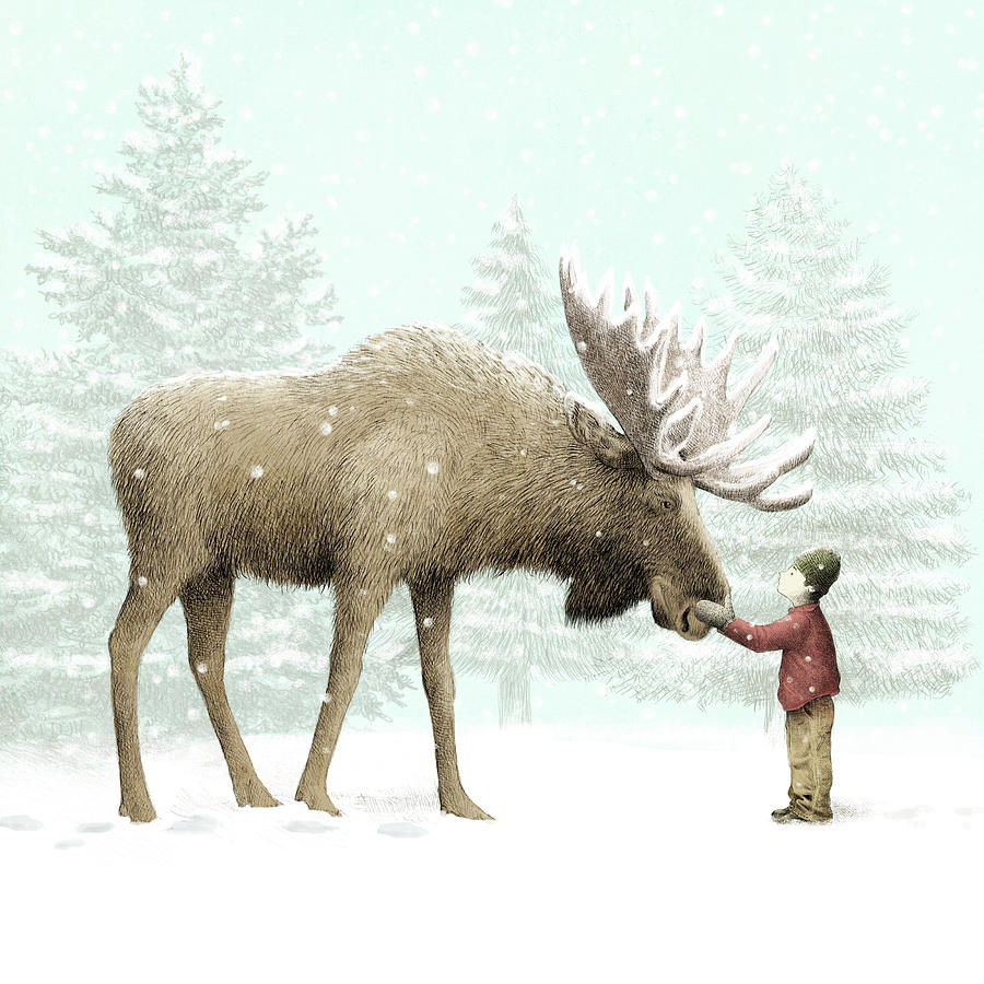 900x900 Winter Moose Drawing By Eric Fan