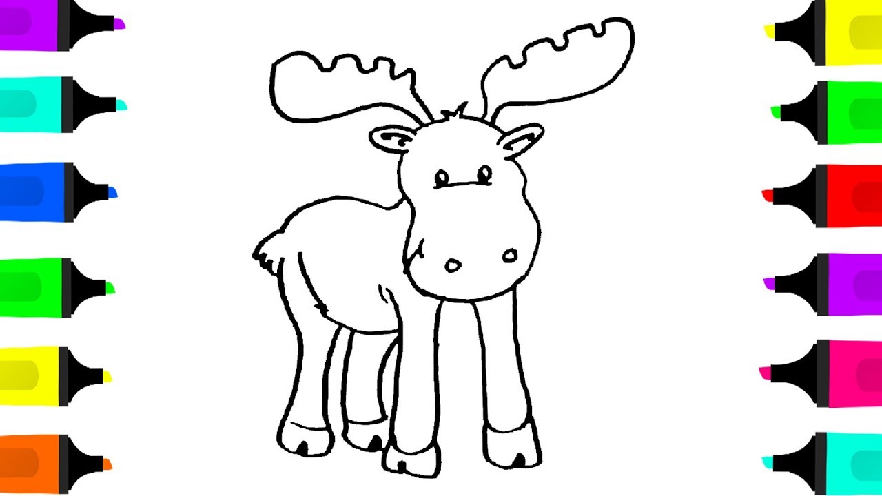 1280x720 Moose Deer Drawing For Kidscoloring Book Videos For Kidslearn
