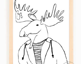 340x270 Moose Drawing Etsy