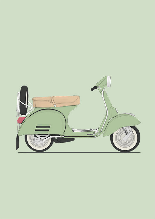 530x750 Classic Vespa Scooter Italian Mint Green Illustration Drawing Art