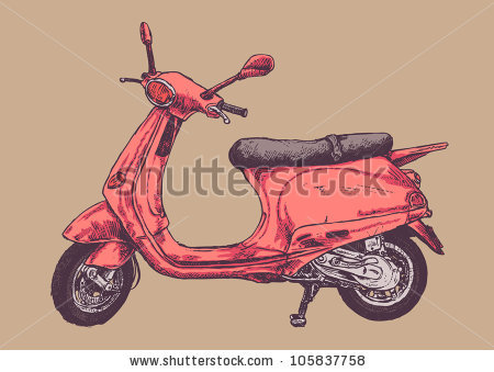 450x339 Retro Scooter Drawing Style Vector Illustration. Cute