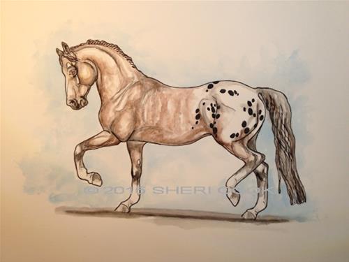 500x375 Trotting Appaloosa Morgan Horse Draw 02 Original Fine Art By