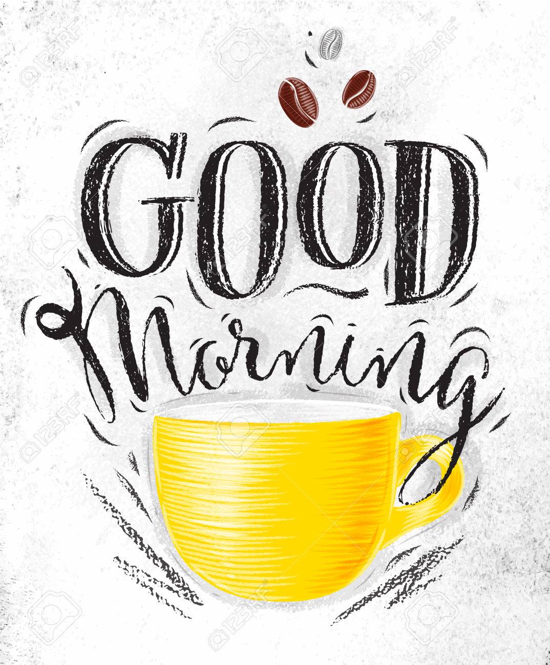 1074x1300 Poster With Yellow Cups Of Coffee Lettering Good Morning Drawing