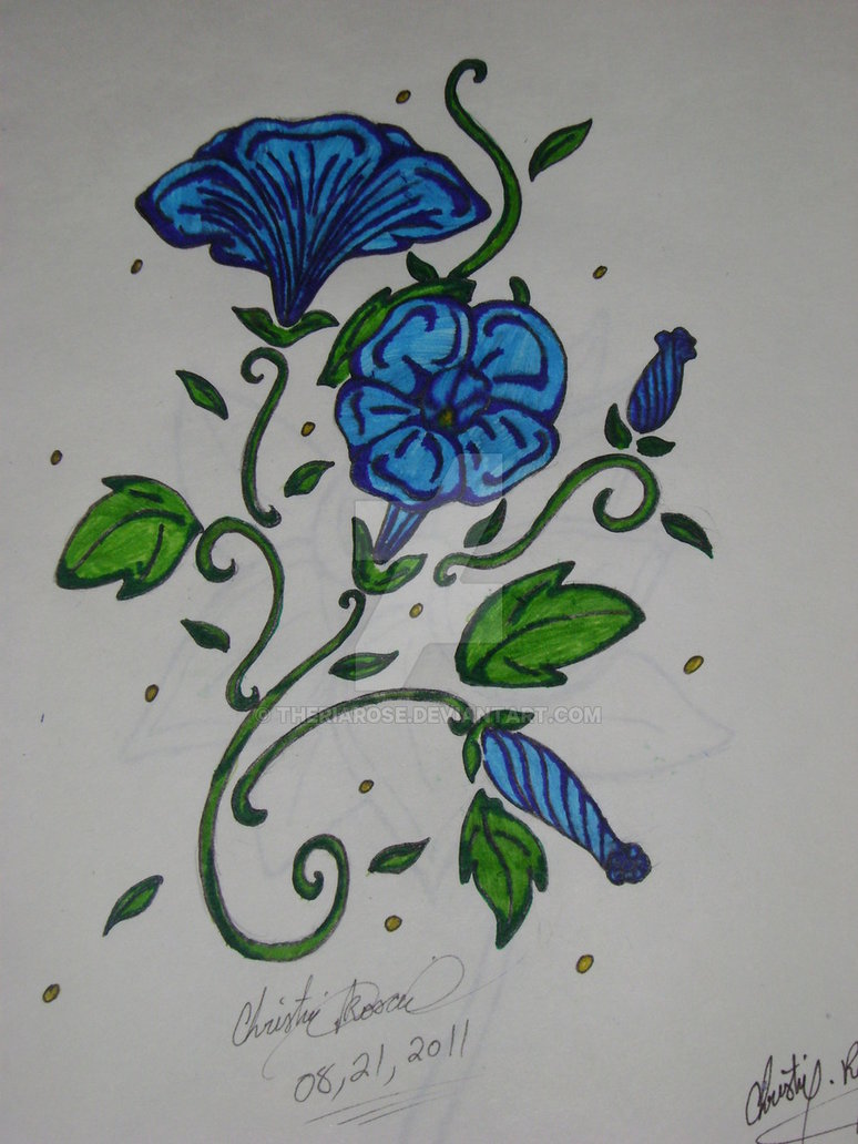774x1032 Morning Glory Colored Tattoo By Theriarose