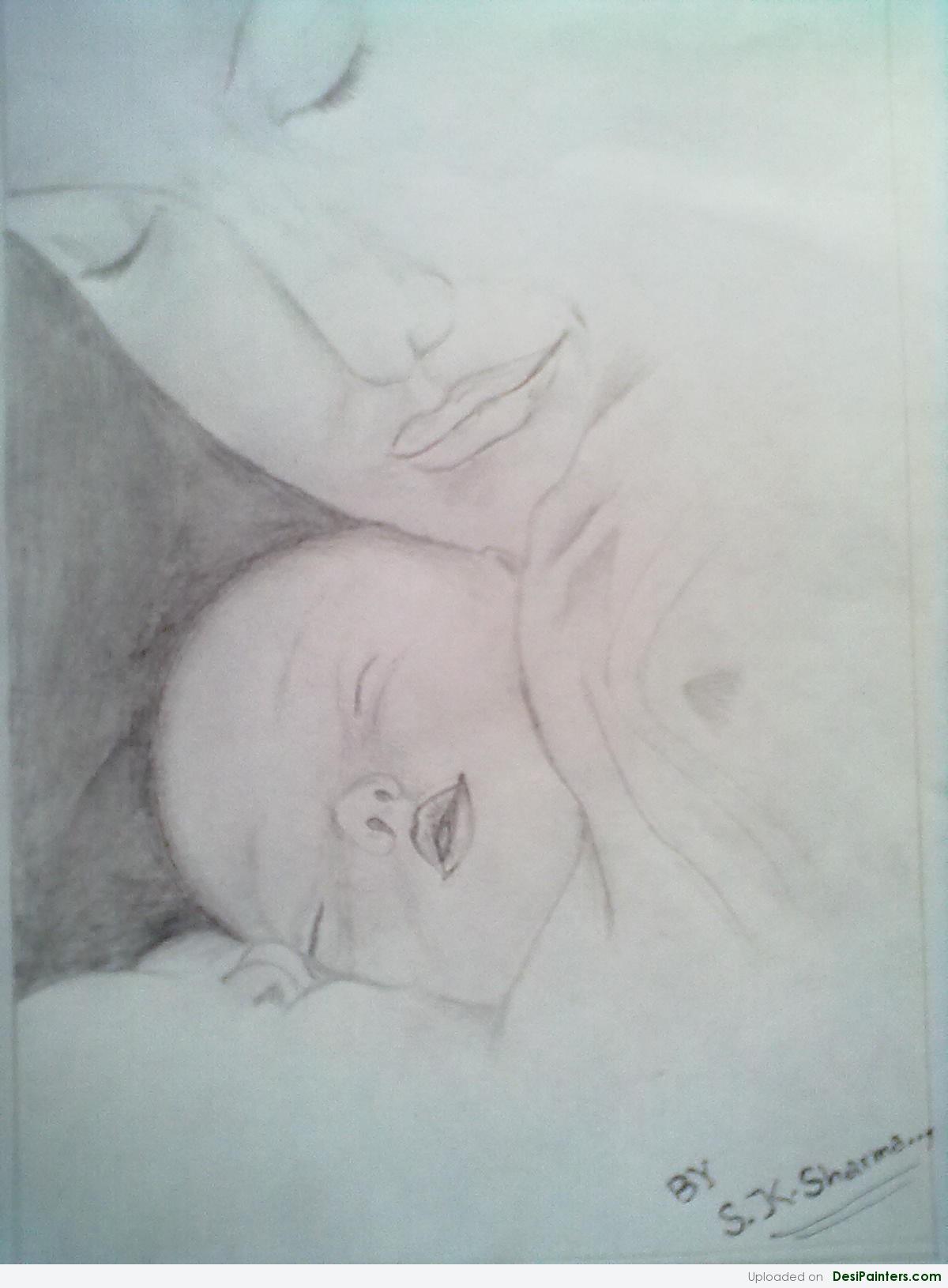 1200x1630 Pencil Sketch Of A Mother And Baby