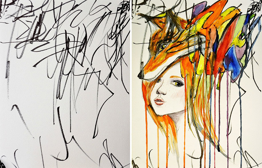 915x586 Mother Turns Her 2 Year Old's Scribbles Into Watercolours