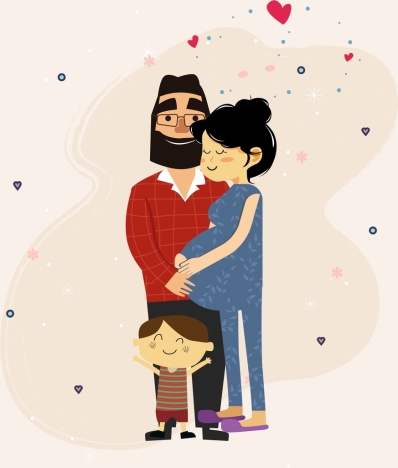 398x468 Happy Family Drawing Father Pregnant Mother Kid Icons Vectors