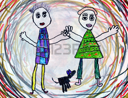 450x346 Portrait Of A Girl. Kid's Gouache Drawing Stock Photo, Picture