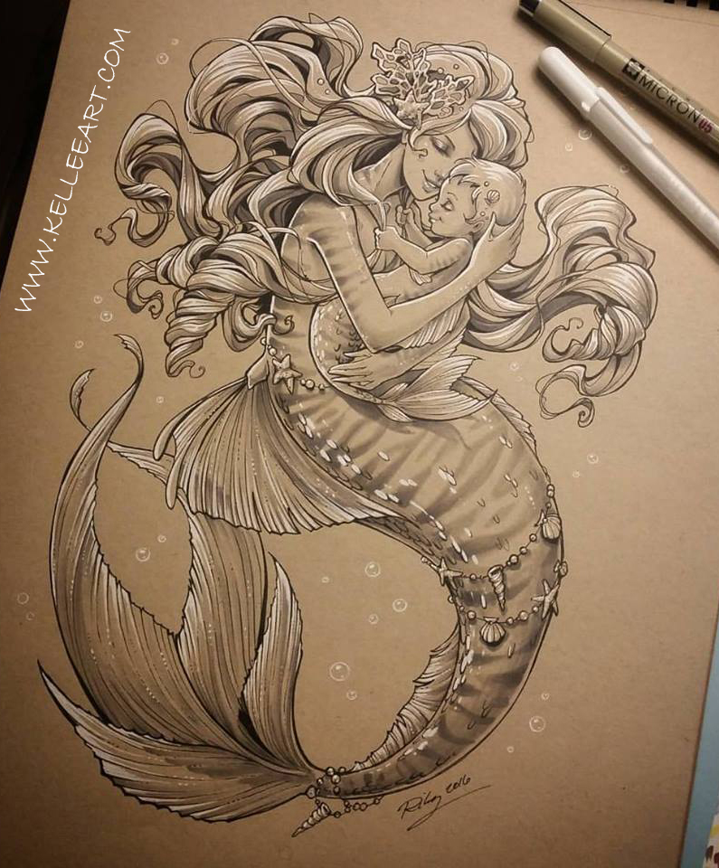 795x960 Mother And Baby Mermaid By Kelleeart