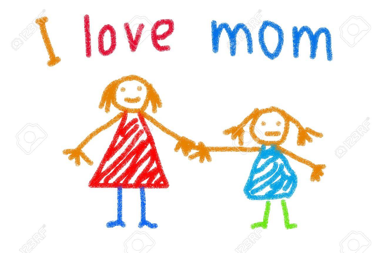 1300x863 Child Drawing Of Her Mother For Mother's Day Stock Photo, Picture