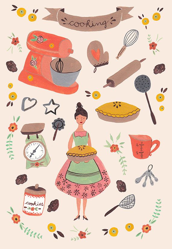 570x824 Kitchen A4 Print, Illustration, Birthday Gift, Gift For Baker