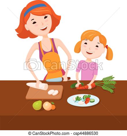 440x470 Mom Teaches Daughter To Cook. Mother And Daughter Prepare