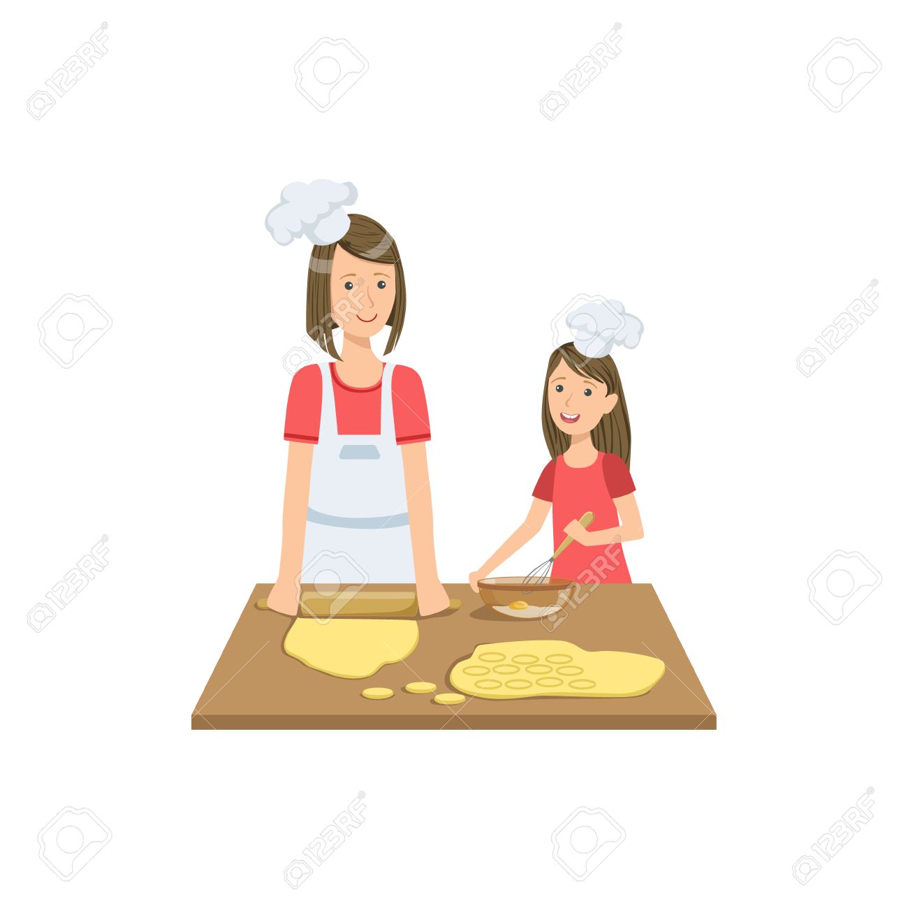1300x1300 Mother And Child Making Cookies Together Illustration. Cute Simple