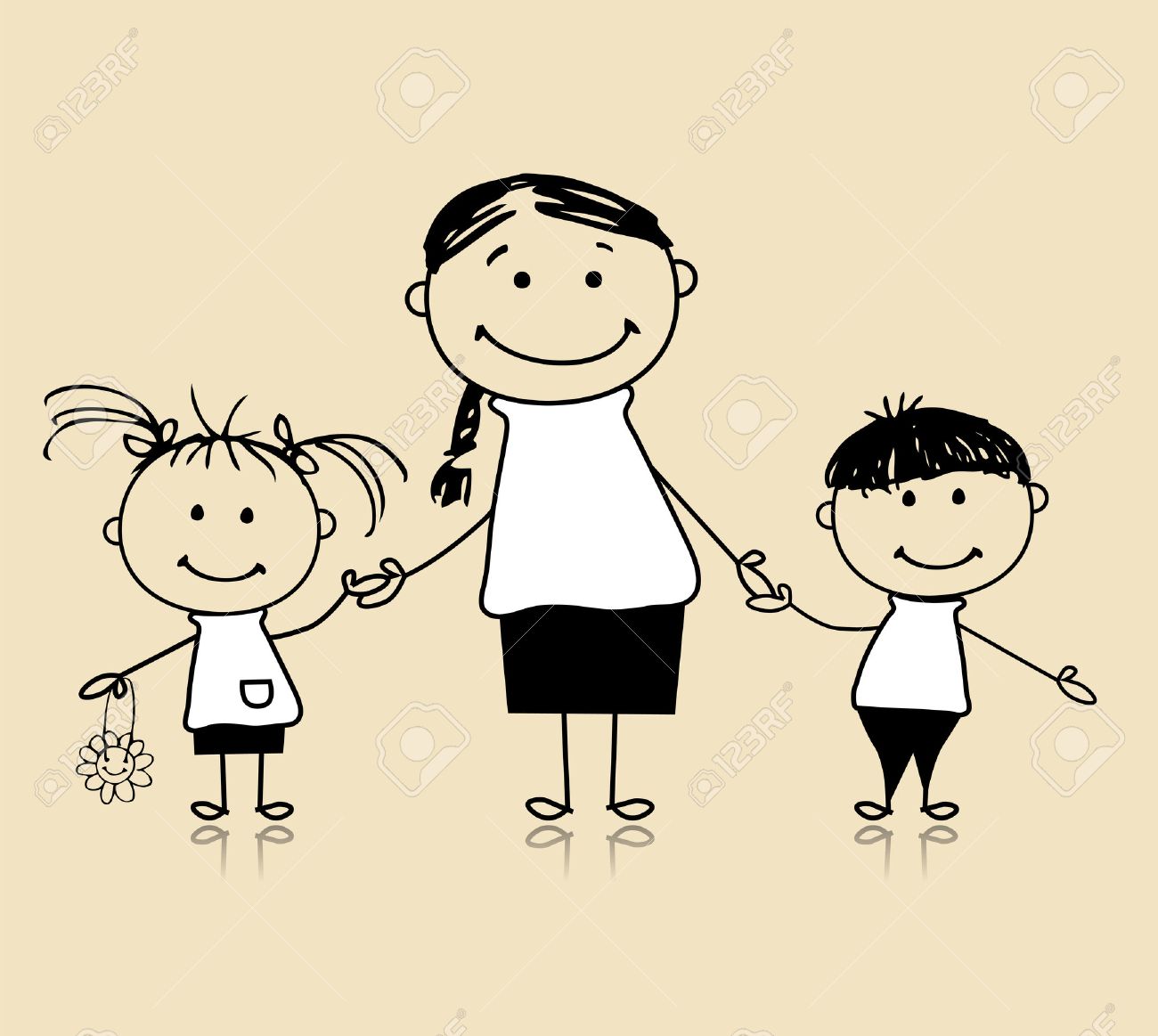 1300x1163 Happy Family Smiling Together, Mother And Children, Drawing Sketch