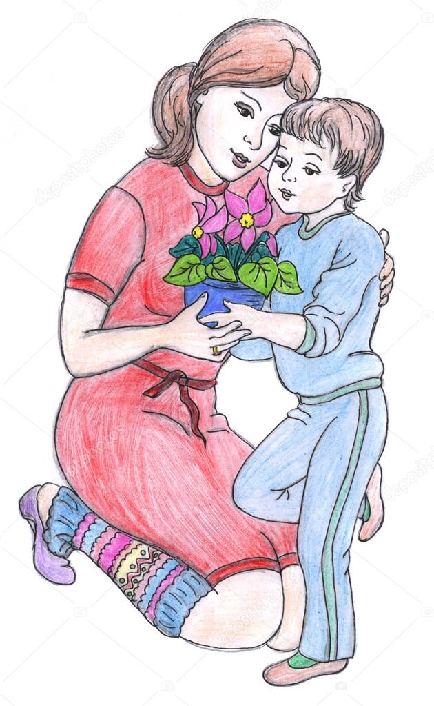 630x1023 Mother And Son, Drawing Stock Photo Nadyaus