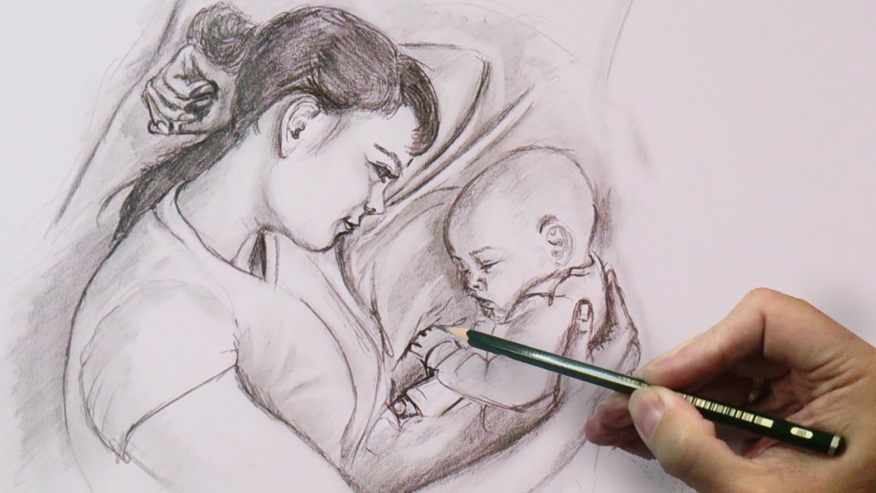 1280x720 Baby Mother Pencil Sketches Mother's Love Drawing Emotions