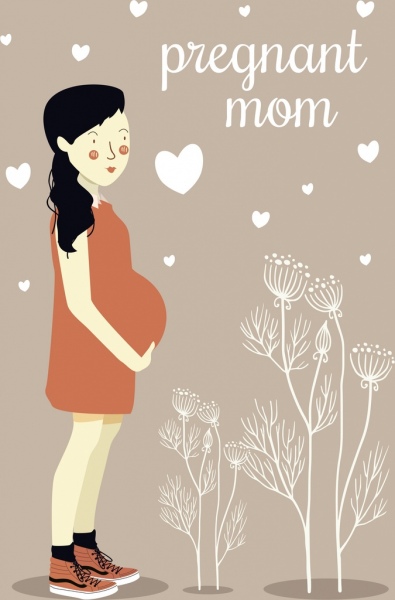 395x600 Pregnant Mother Drawing Flower Hearts Decoration Cartoon Design