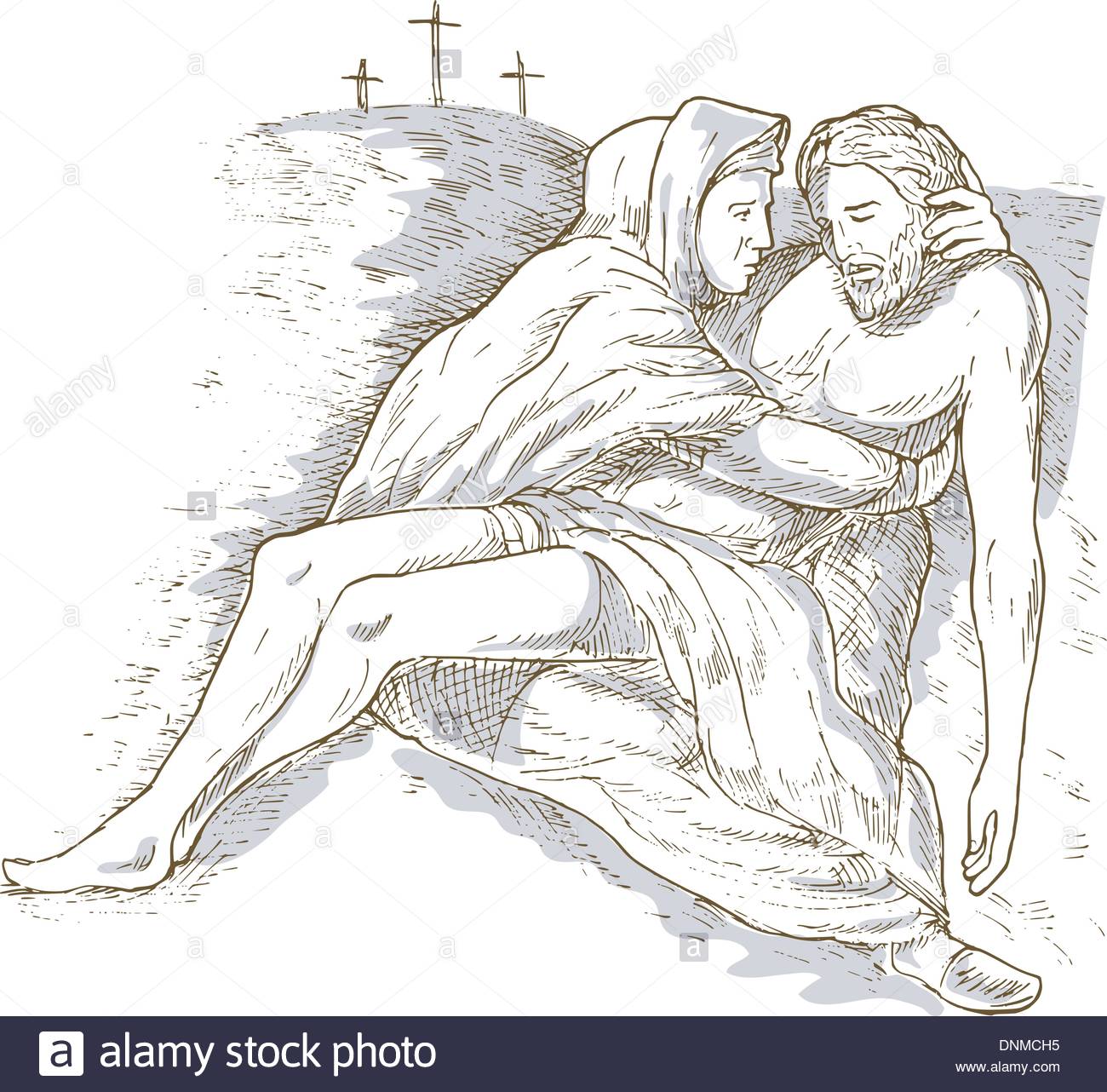 1300x1282 Hand Sketch Drawing Illustration Of Mother Mary And The Dead Jesus