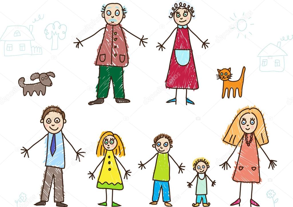 1024x726 Kids Drawing. Family Stock Vector Primovich