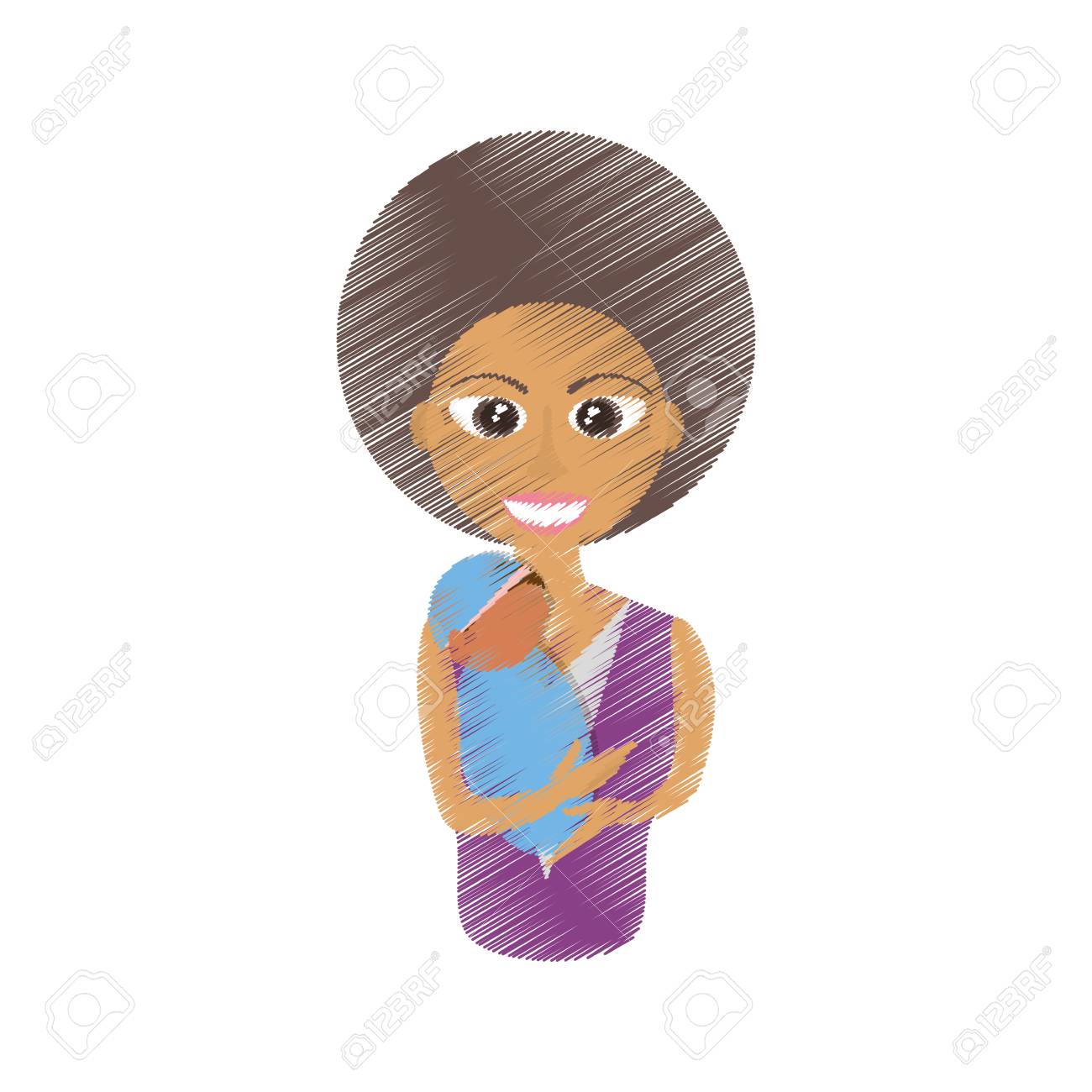 1300x1300 Drawing African Mother Holding Baby Image Vector Illustration