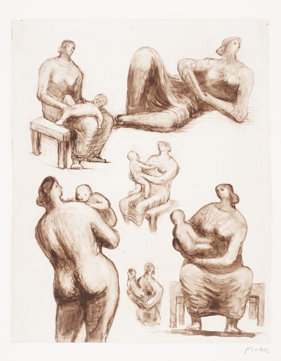 1198x1536 Mother And Child Studies And Reclining Figure', Henry Moore Om, Ch