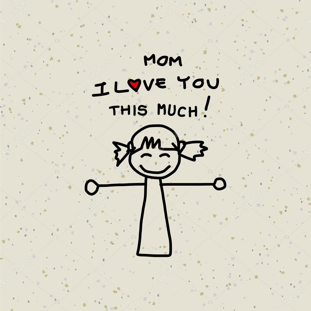 1024x1024 Hand Drawing Cartoon Happy Family On Mother's Day. Stock Vector