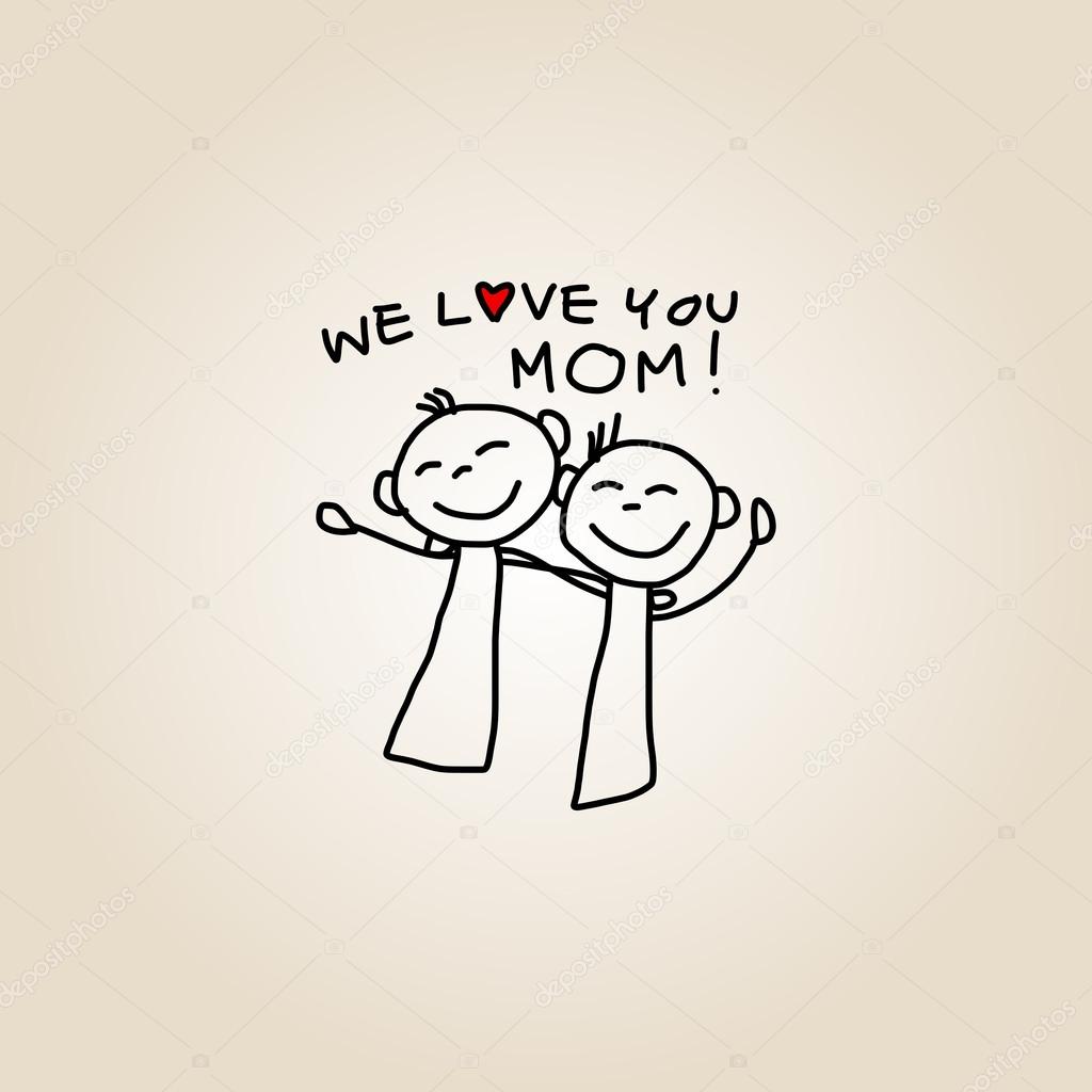 1024x1024 Hand Drawing Cartoon Happy Family On Mother's Day. Stock Vector