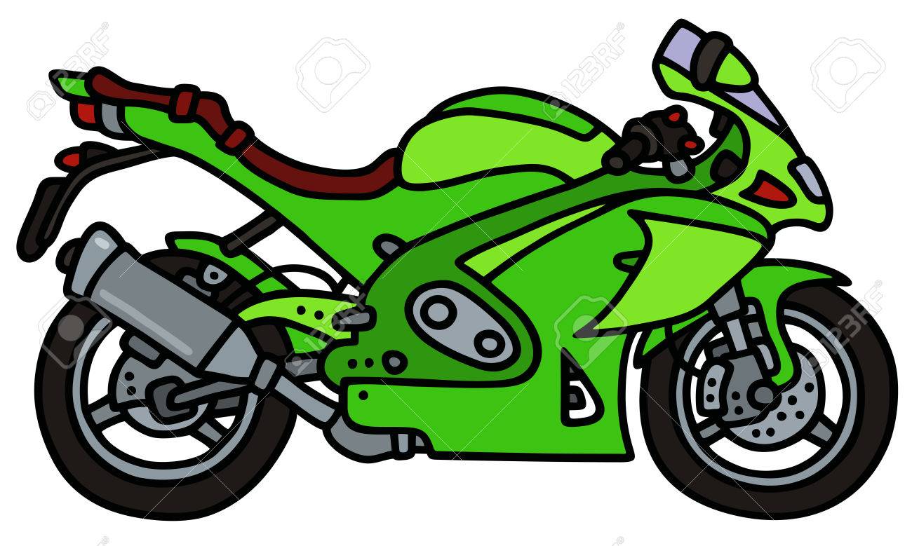 1300x779 Hand Drawing Of A Green Motorbike