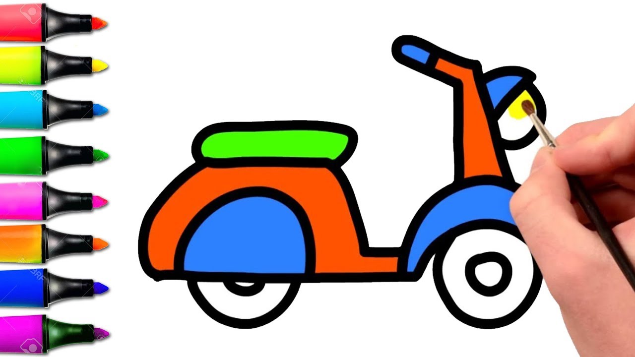 1280x720 How To Draw A Motorbike Learn Colors With Drawing Coloring Book