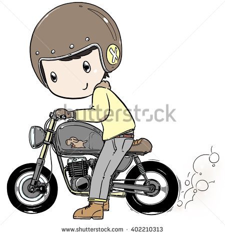 450x470 Cute Cartoon Boy Ride Motorcycle Burning Tire Stock Vector