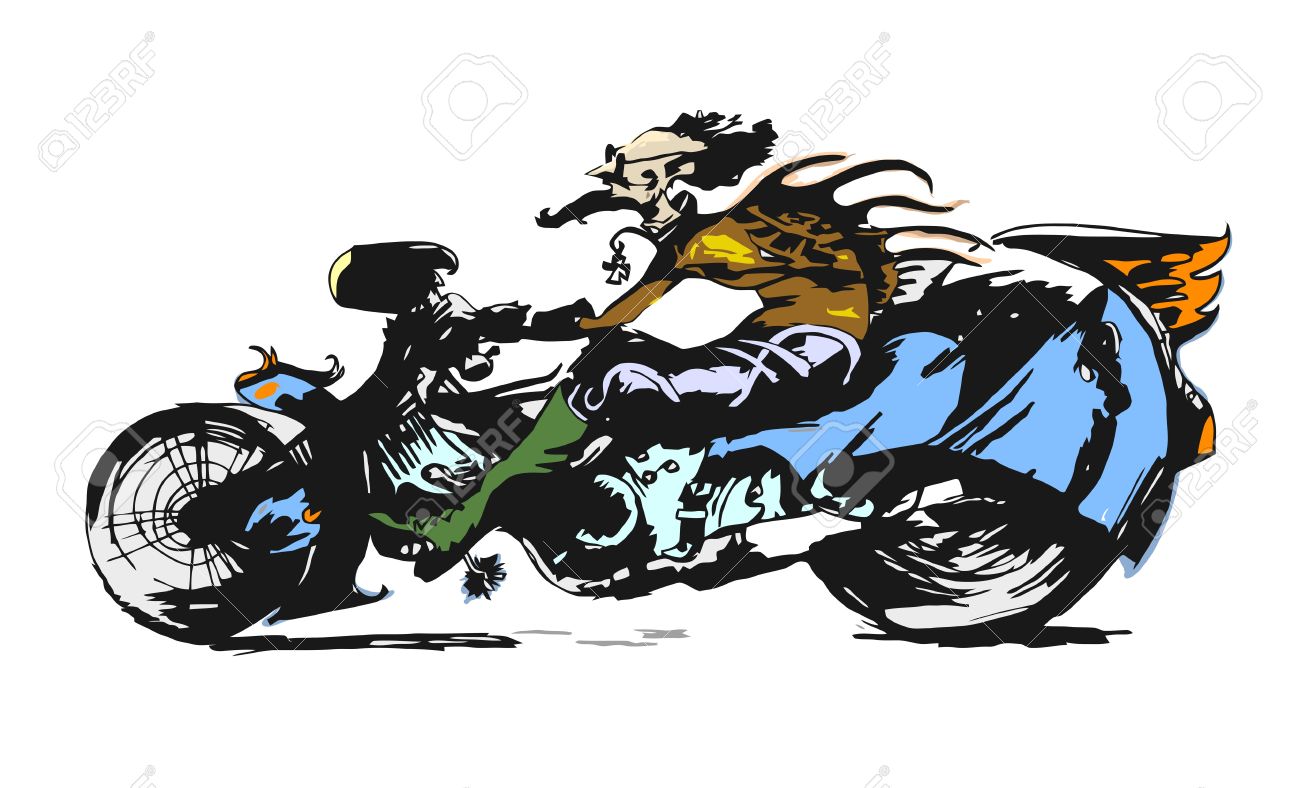 1300x788 Motorcycle Rider Character Cartoon Illustration Royalty Free