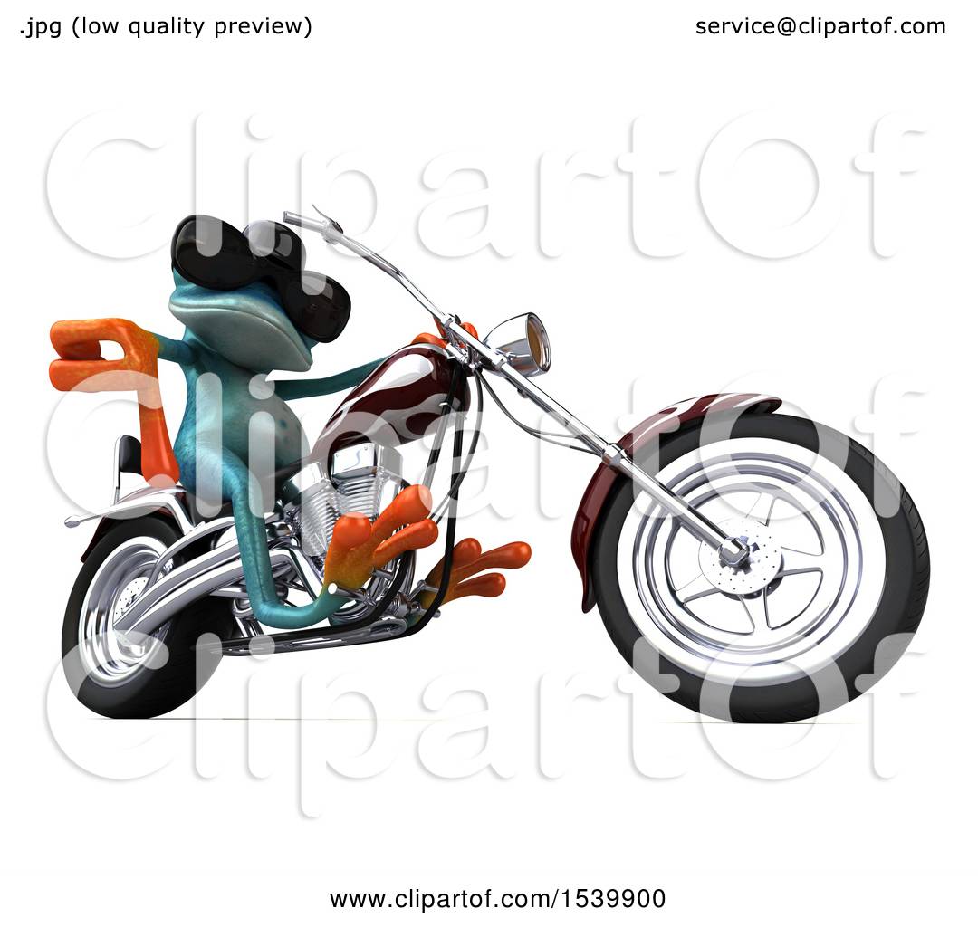 1080x1024 Clipart Of 3d Blue Frog Biker Riding Motorcycle Chopper, On
