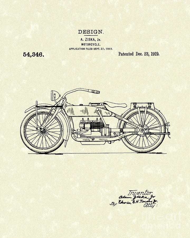 720x900 Motorcycle Design 1919 Patent Art Drawing By Prior Art Design
