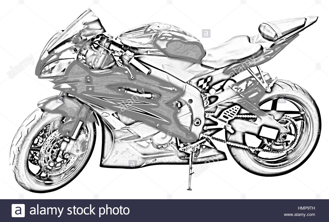 1300x877 Motorcycle Drawing On White Stock Photo, Royalty Free Image