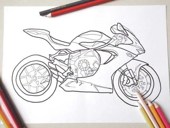 570x427 Motorbike Colouring Card Bike Biker Moto Race Motorcycle Man Men