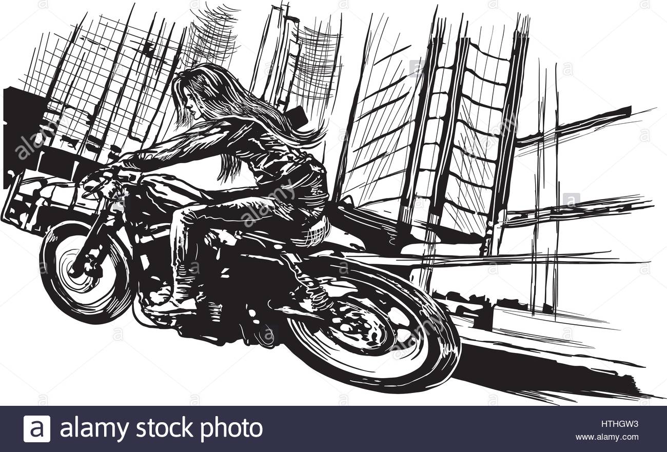 1300x881n Young Woman With Long Hair Riding Motorcycle, Fast Bike In