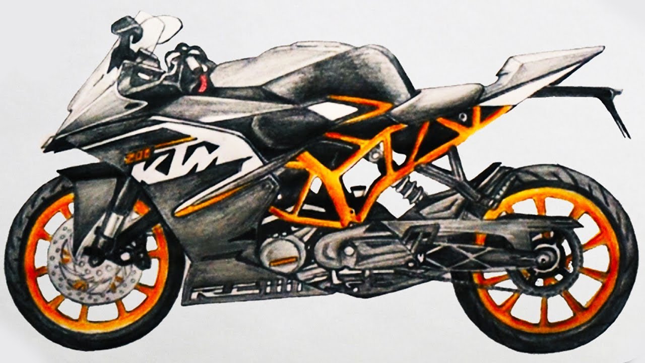 1280x720 How To Draw A Motorcycle Ktm Rc 200 Sports Bike Step By Step Easy