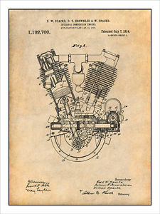 225x300 1914 Spacke V Twin Motorcycle Engine Patent Print Art Drawing