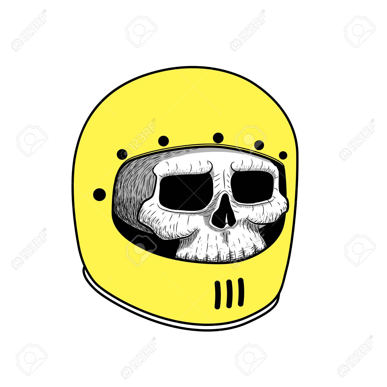 1300x1300 Hand Drawing Of Skull Wearing Motorcycle Helmet. Tattoo Graphic