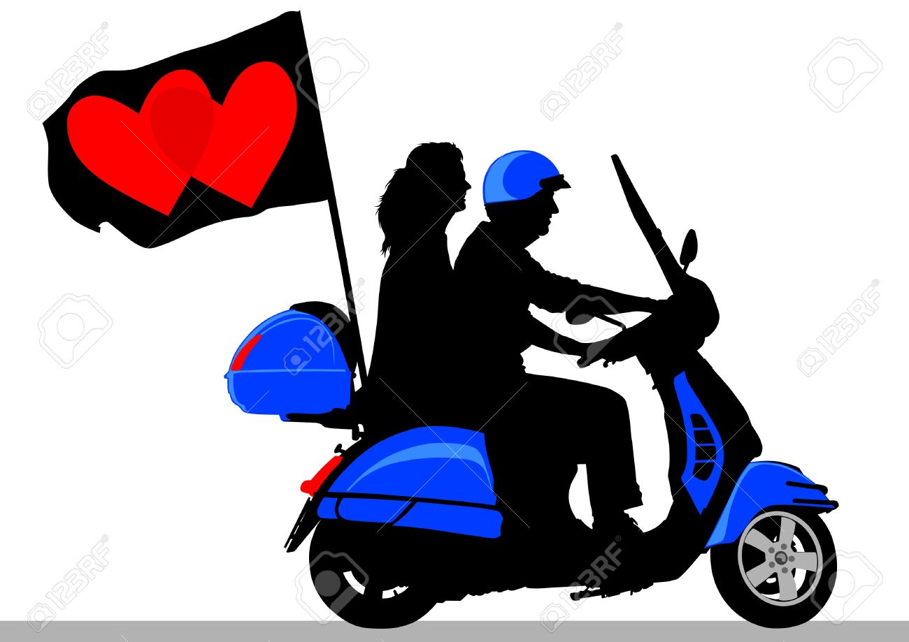 1300x919 Vector Drawing Rider On Scooter With Flag Royalty Free Cliparts